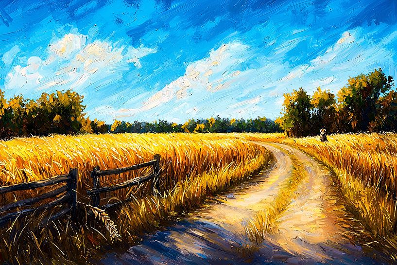 Summer wheat field with blue sky by Art & Soul Creations