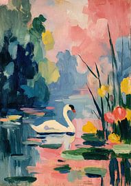 Elegant swan in a pastel garden by Niklas Maximilian