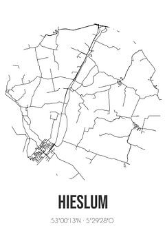 Hieslum (Fryslan) | Landkaart | Zwart-wit van MijnStadsPoster