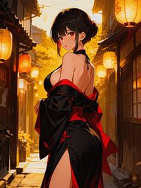 ANIME Laternenviertel – Traditionelle Kimono-Eleganz im Schein der goldenen Stunde