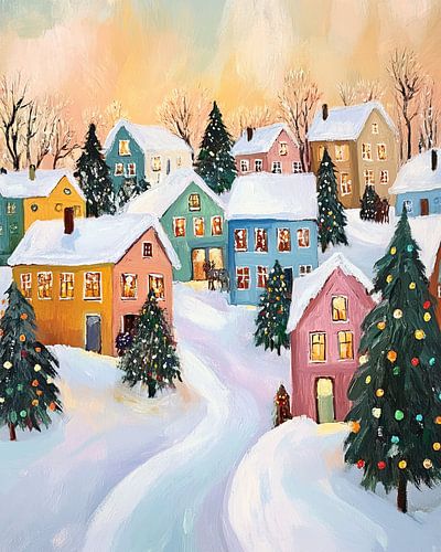 Winterdorp | Sneeuwbedekte huizen