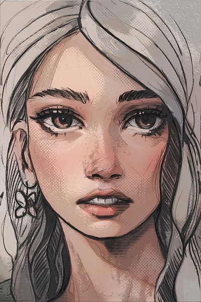 Mixed media portrait woman by Emiel de Lange