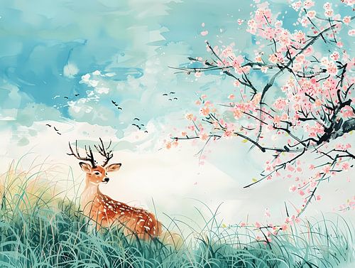 Deer And Sakura