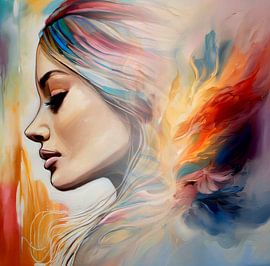 Collage numérique : Jeune femme et flammes