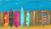 Summer and palm trees Surf Board Wall by Markus Bleichner thumbnail