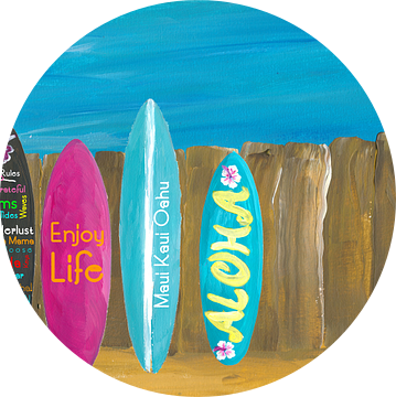 Zomer- en palmbomen Surf Board Wall van Markus Bleichner