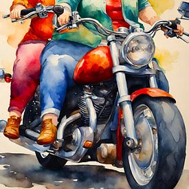 2 sociable ladies together on the motorbike by De gezellige Dames