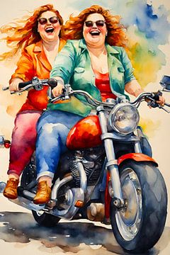2 femmes sociables ensemble sur la moto sur De gezellige Dames