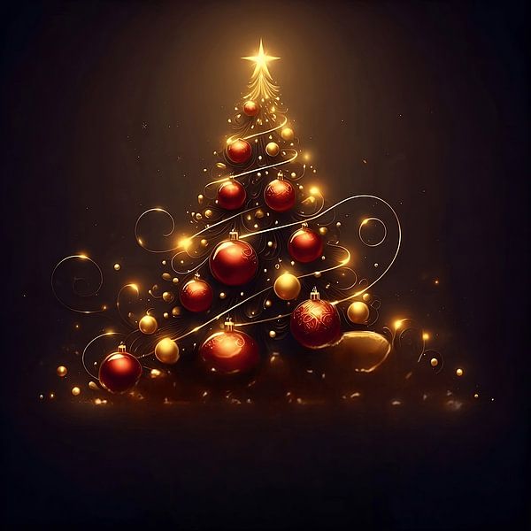 Elegant Gold and Red Christmas Tree Glitter by fredi arlangga