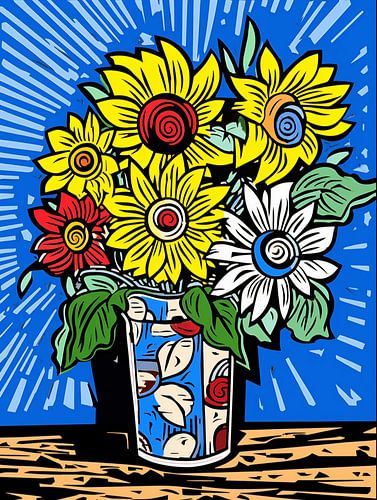 bouquet de fleurs vase tournesols élégant nature morte calme détendu