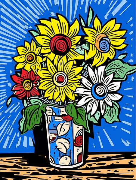 Boeket bloemen vaas zonnebloemen elegant stilleven rustig ontspannen van gm_designs