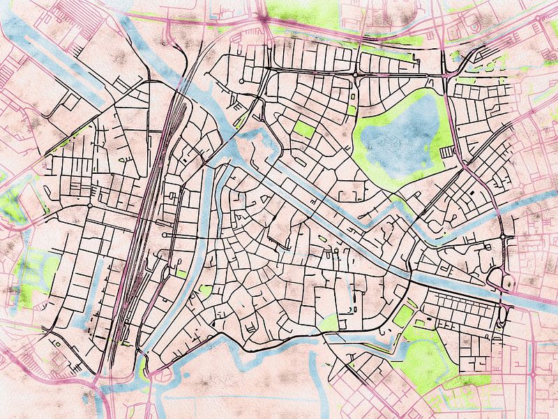 Kaart van Den Bosch centrum in de stijl 'Soothing Spring' van Maporia