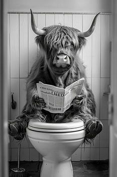 Hooglanders lezen krant op grappige WC-poster