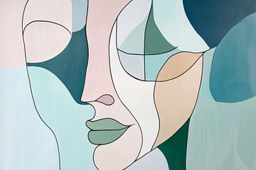Abstract face shapes in soft colours by Poster Art Shop