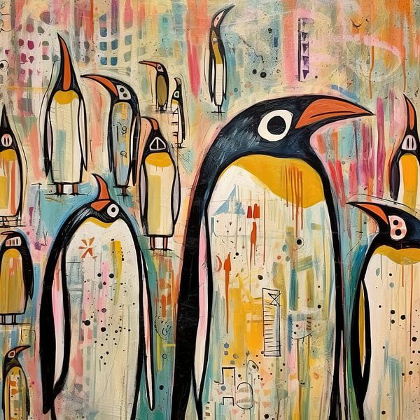 Schilderij Abstracte Pinguïns | Pinguïndans van ARTEO Schilderijen