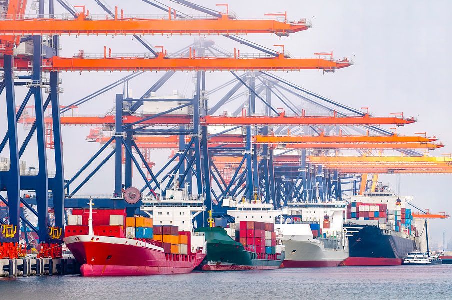 Containerschepen In De Haven Van Rotterdam Bij De Terminal Van Sjoerd ...