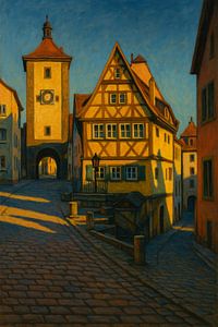 Goldene Stunde in Rothenburg ob der Tauber - Stimmungsvolle deutsche Wandkunst