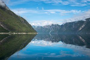 fjord in noorwegen met weerspiegeling