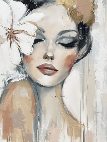 Modern portret in wit met taupe