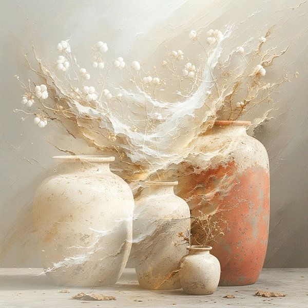 A still life pottery vases country style. by J.a Dijkstra