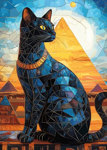 Mystieke kat voor Egyptische piramide