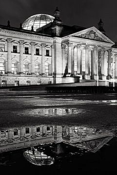 Reichstag gebouw met reflectie in een plas