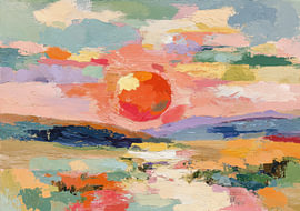Abstract landschap met een diep oranje zon van Niklas Maximilian