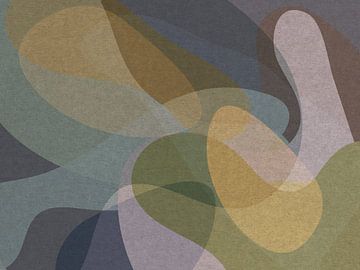 Groen, bruin, beige, roze y organische vormen. Moderne abstracte retro geometrie. van Dina Dankers