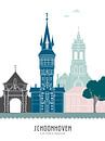 Skyline illustratie Schoonhoven in kleur van Mevrouw Emmer thumbnail