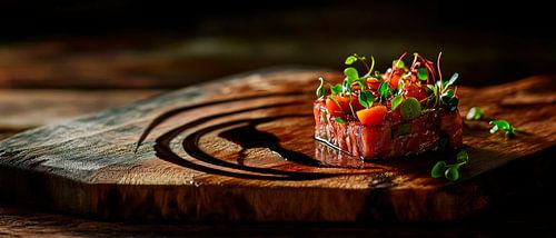 Tartaar van ossenhaas op een houten plank - Gourmet