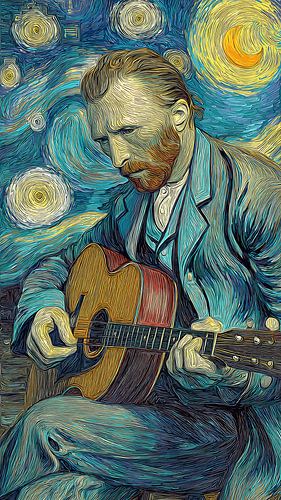 Sterrennacht Gitaar Droomlandschap Wanddecoratie