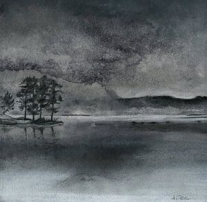 A foggy winter day at the lake by Helga Pohlen - ThingArt