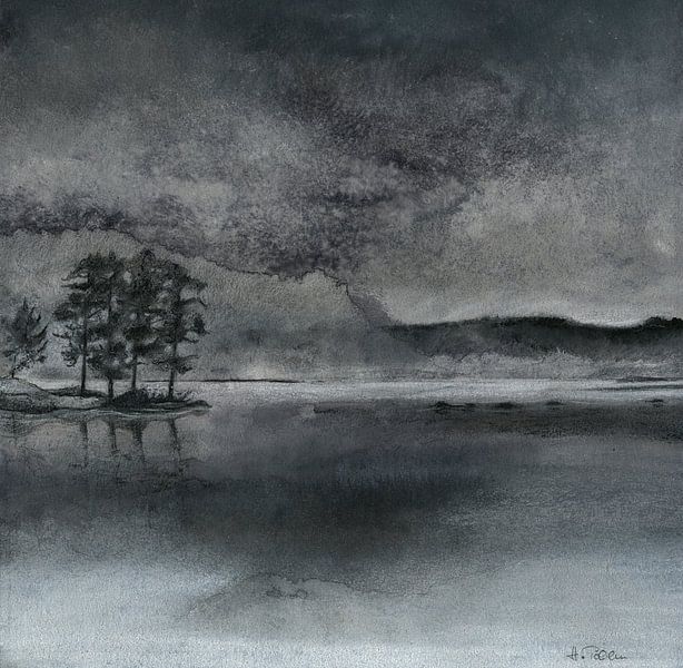 Ein nebeliger Wintertag am See von Helga Pohlen - ThingArt