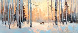 Winterlandschaft mit Rehen im Schnee von Poster Art Shop