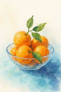 Bol en verre rempli d'oranges (IA) (frais, sain, fruits, cuisine, nature morte, estival)