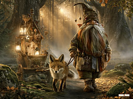 Kabouter met vos in bos van Gelissen Artworks