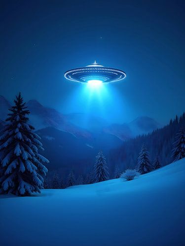 UFO met blauw licht over de alpen