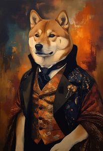 Shiba Inu Hund im viktorianischen Kleid