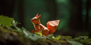 Origami muur canvas: Eekhoorn omhoog kijkend van Surreal Media