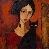 Woman with black cat