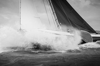 Skutsje dendert door een golf