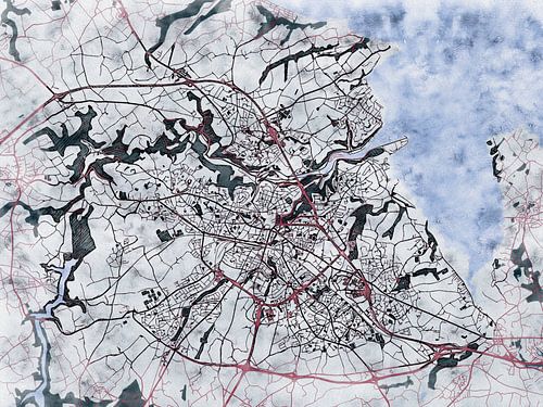 Kaart van Saint-Brieuc in de stijl 'White Winter'