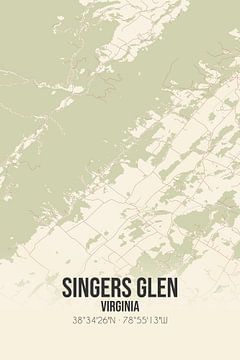 Carte ancienne de Singers Glen (Virginie), USA. sur Rezona