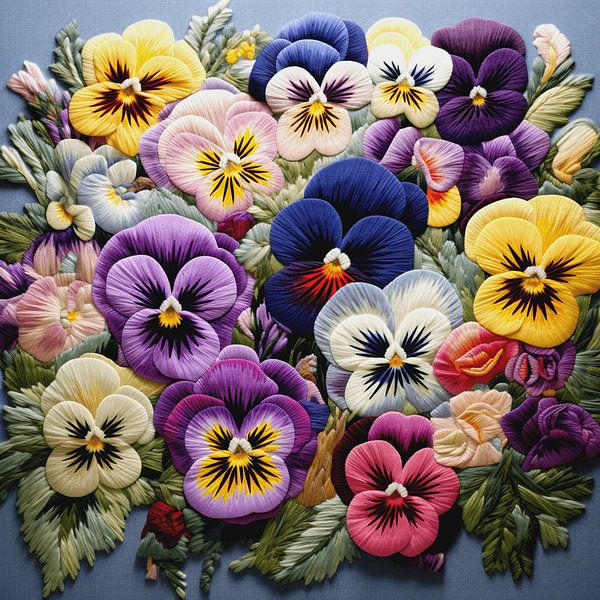 Embroidery Needlework Lush Pansies Tapestry by gm_designs