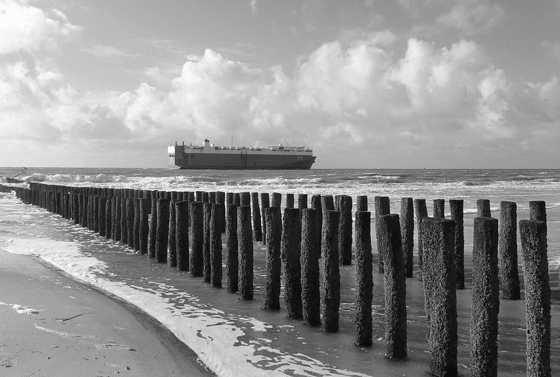 Ship in black and white ( Zoutelande ) by Jose Lok