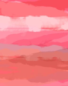 Kleurrijk huis. Abstract landschapschilderij in roze, terracotta, paars, rood van Dina Dankers
