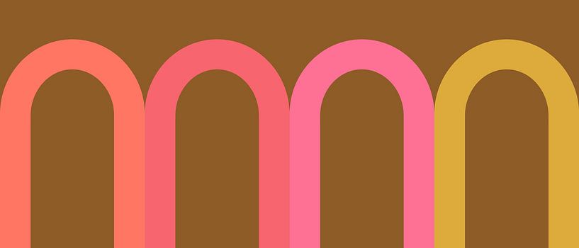 Abstract arc geometry in neon on yellow gold by Mad Dog Art