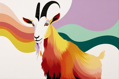Kleurrijke geit met abstracte vormen
