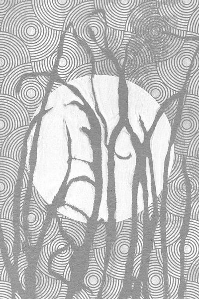 Ikigai. L&#039;herbe et la lune. Art zen abstrait et minimaliste. Style Japandi I par Dina Dankers