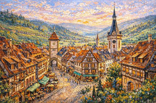 Gengenbach in Duitsland, een impressionistisch schilderij.